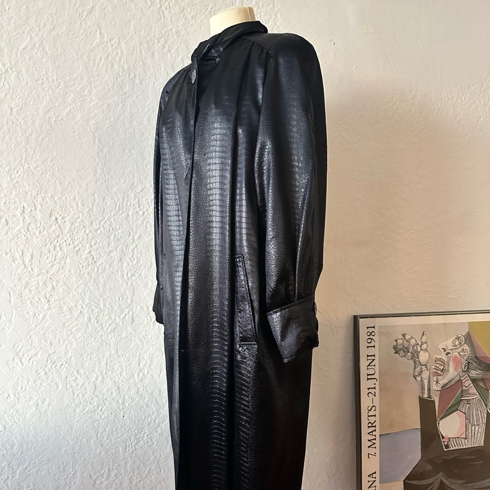 Snakeskin satin trench coat